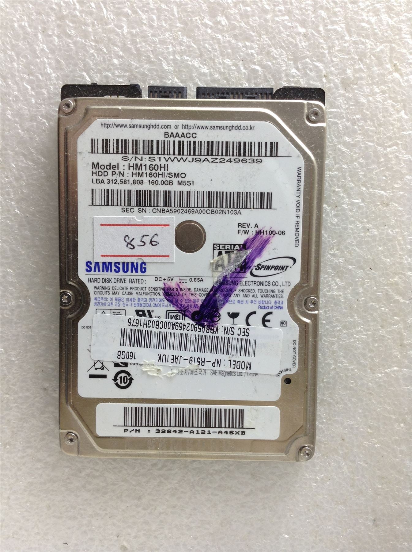 Hard Disk Drive HDD spares parts FAULTY SAMSUNG 160GB HM160HI HM160HI/SMO Z