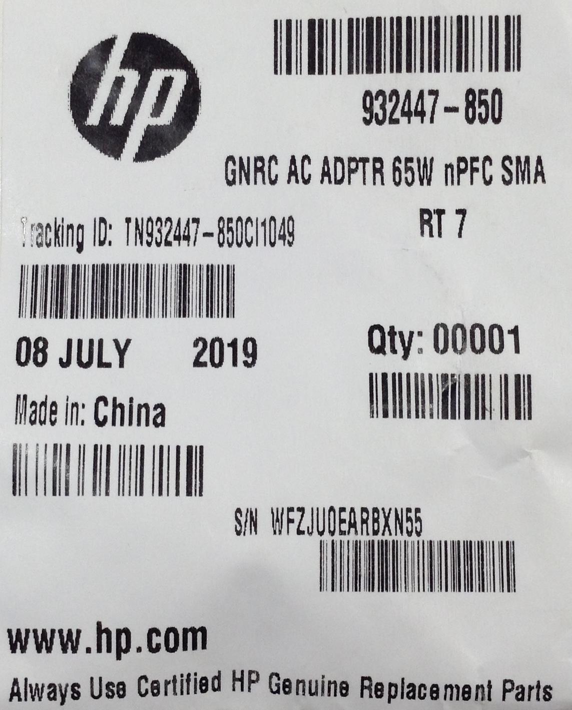 HP 65W AC Adapter 932447-850 L40094-001 751889-001 - 917848-001 nPFC Smart Generic Genuine Original NEW