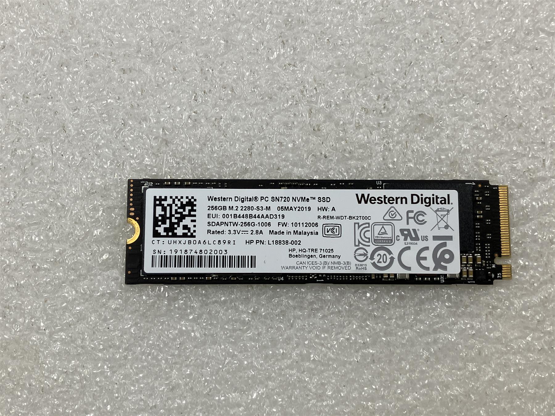 For HP L28679-001 Western Digital SN720 NVMe Solid State Drive SSD 256