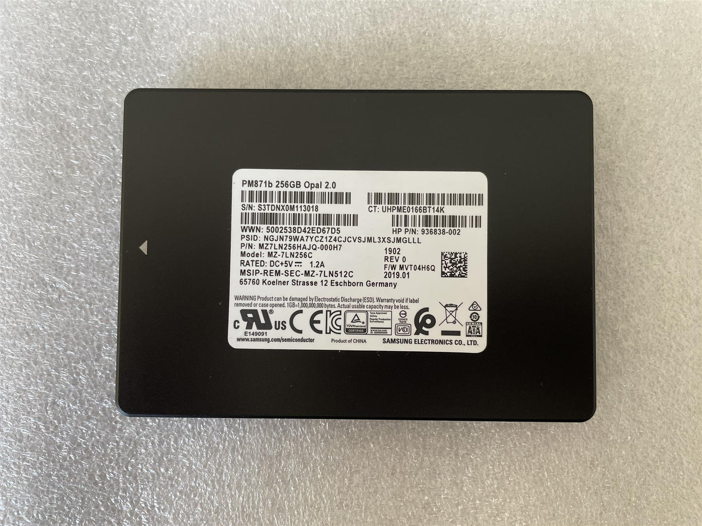 HP 936838-002 Samsung PM871b 256GB OPAL 2.0 SSD Solid State Drive SATA 2.5 inch
