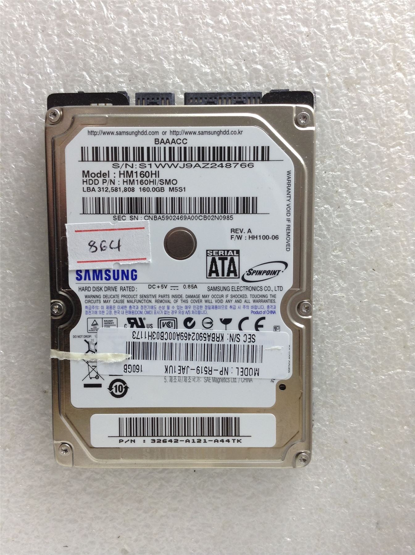 Hard Disk Drive HDD spares parts FAULTY SAMSUNG 160GB HM160HI HM160HI/SMO X