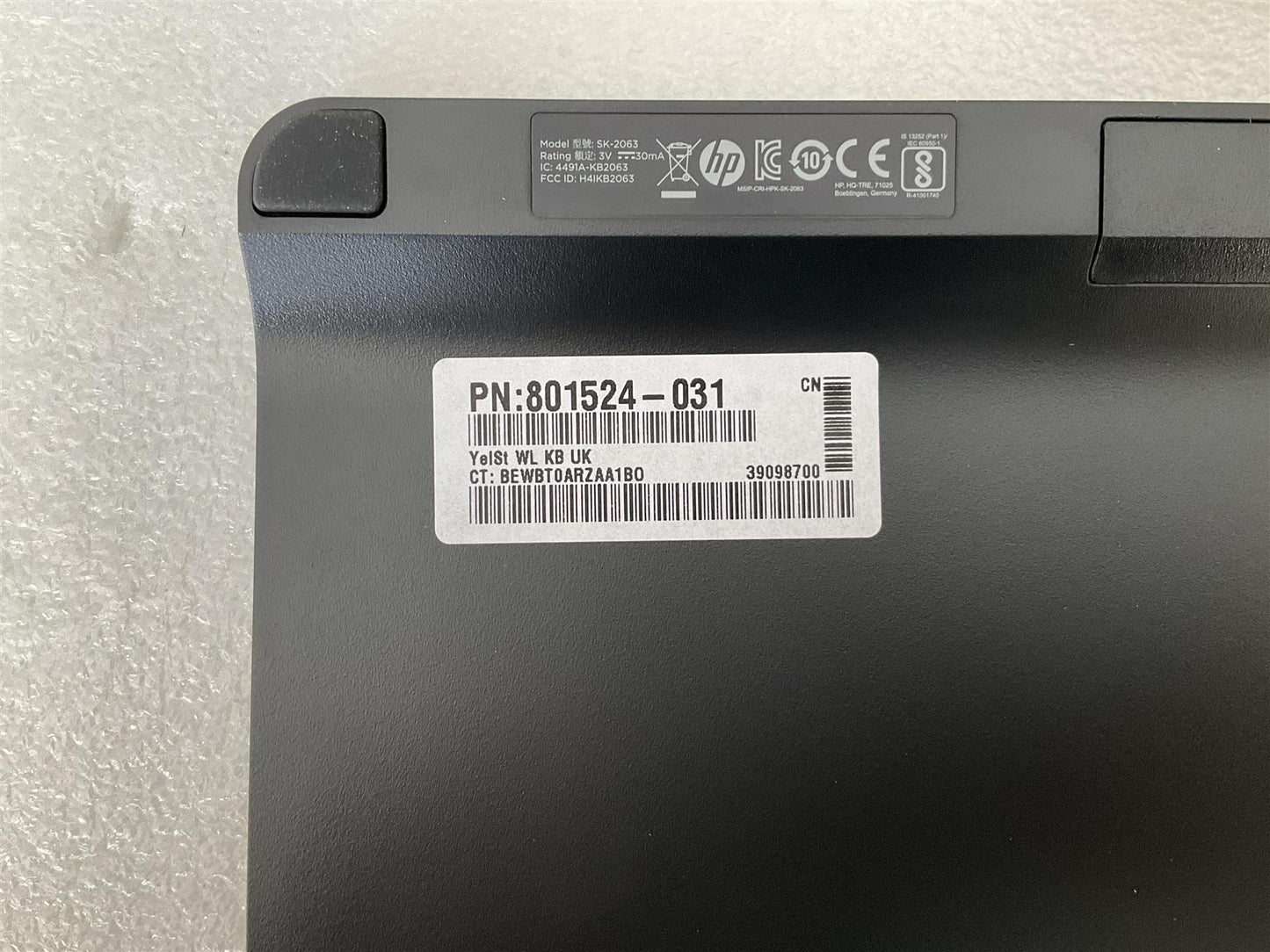 HP Yellowstone Vesuvius N9K63AV#ABU 801524-031 SK-2063 SM-2063 USB Wireless UK English Keyboard