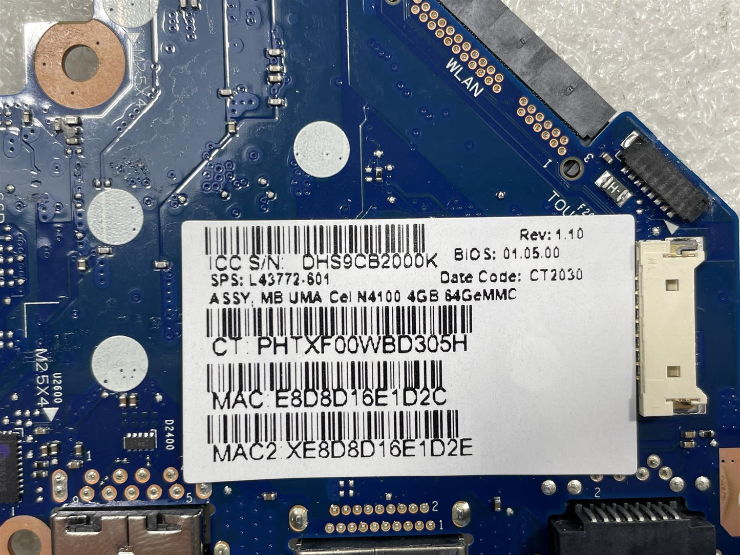 HP ProBook x360 11 G3 EE L43772-001 Motherboard UMA Intel Celeron N4100 64GB 4GB