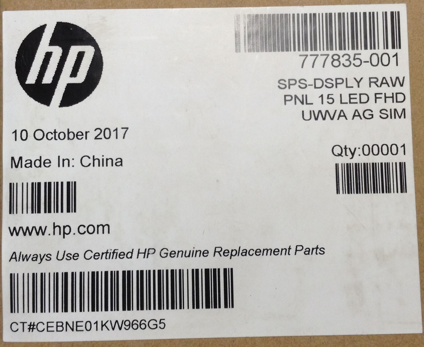 HP EliteBook 855 G2 Notebook PC CT: CEBNE01KW966G5 Display Panel Full HD 1920x1080 777835-001 Display Panel 30p NEW