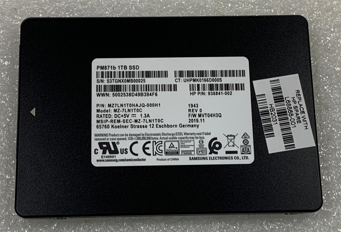 A102 - - HP ZBook 15 G6 L68868-001 1TB Samsung PM871b Solid State Drive SSD SATA NEW