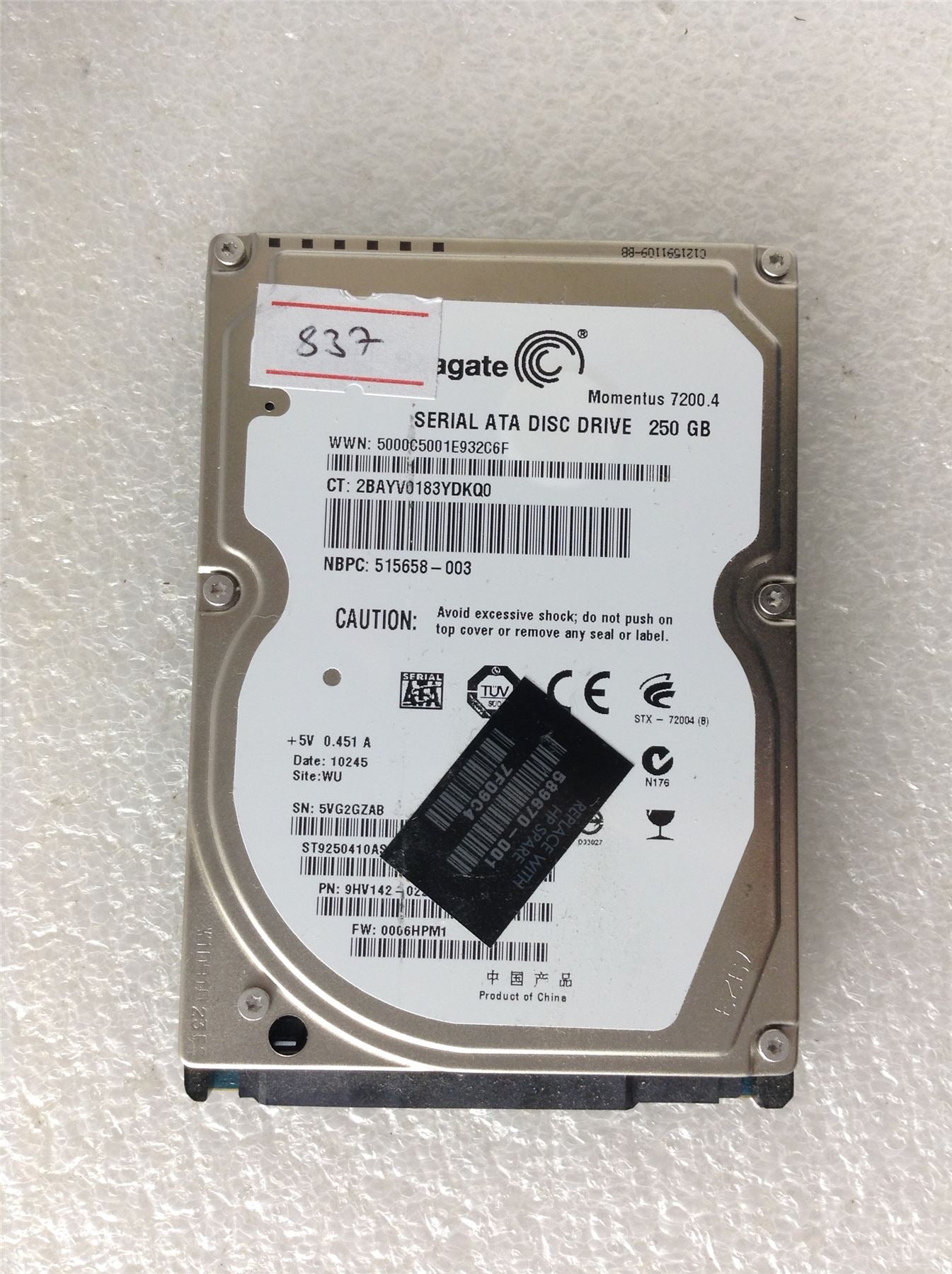 Hard Disk Drive HDD spares parts FAULTY SEAGATE 250GB ST9250410AS 9HV142-022