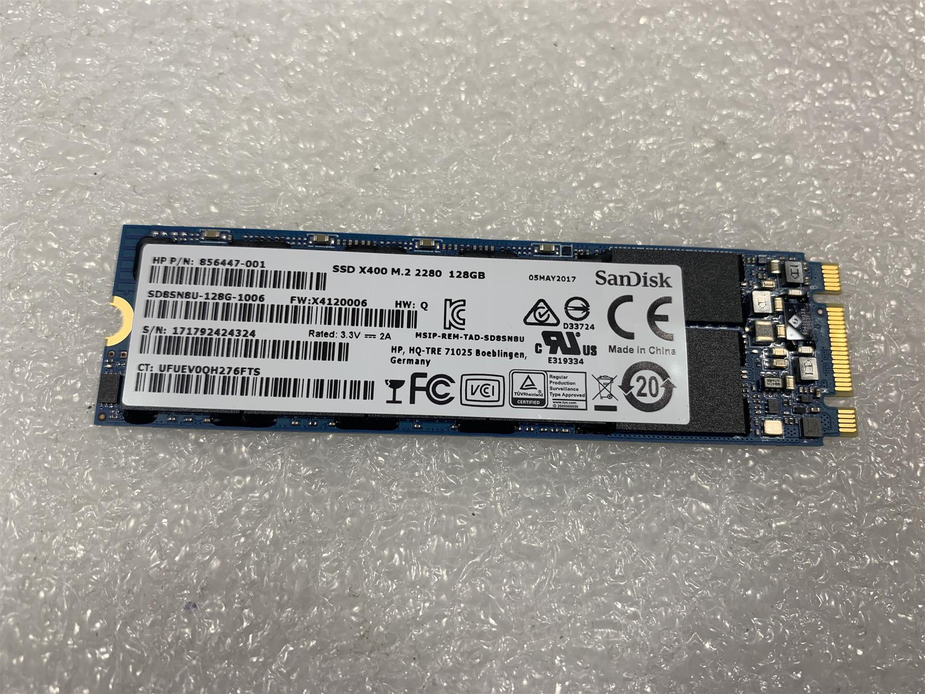 Disque SSD SanDisk X400 M.2 2280 128 Go HP P/N 856447-001 SD8SN8U-128G Disque SSD SanDisk X400 M.2 2280 128 Go HP P/N 856447-001 SD8SN8U-128G