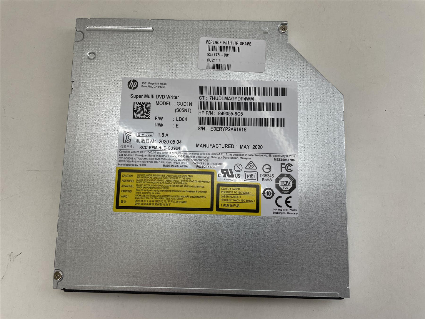 HP 600 G3 939775-001 DVD Drive writer DVDWR 8X SMD 9.5 600 G3 ENT17