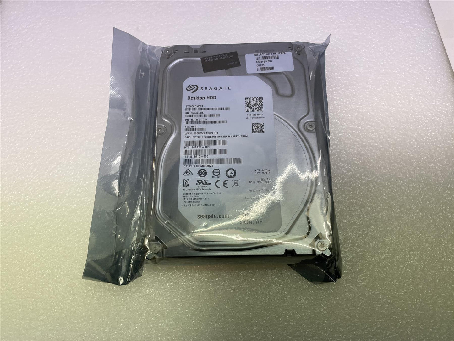 HP 664016-001 HDD Hard Disk Drive ST3000DM001 3TB 7.2K SATA-3 6Gb 3.5 inch SATA 7200 RPM 7200RPM