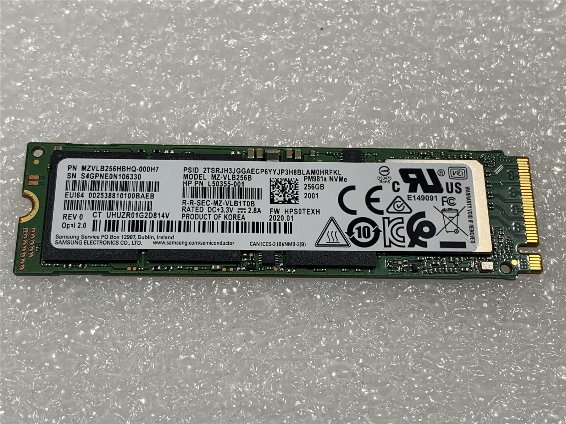 HP 907582-001 Samsung 256GB MZ-VLB256B PM981a m.2 NVMe Solid State Dri