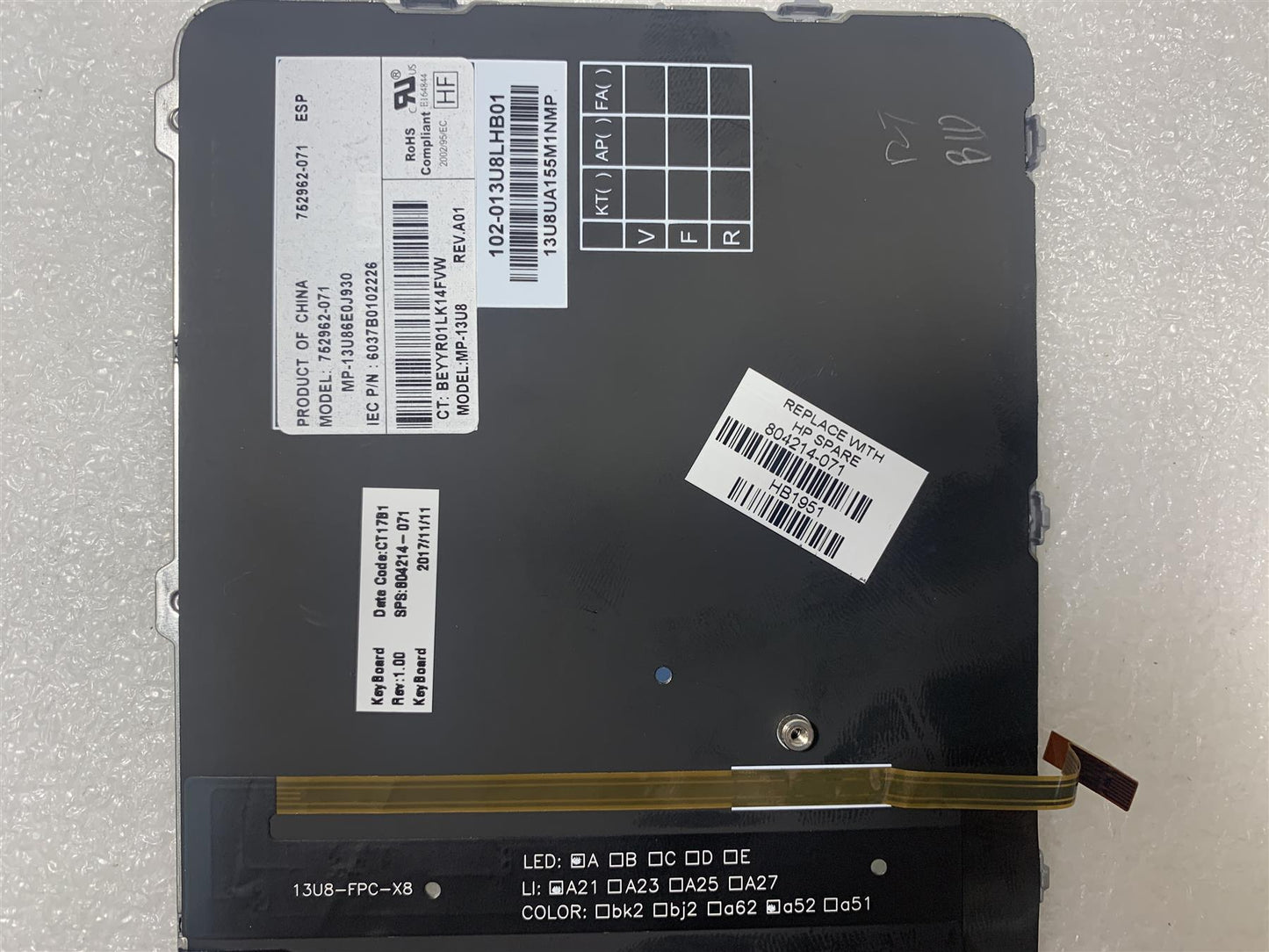 HP EliteBook Folio 1020 G1 804214-071 Spain Spanish Español Backlight Keyboard