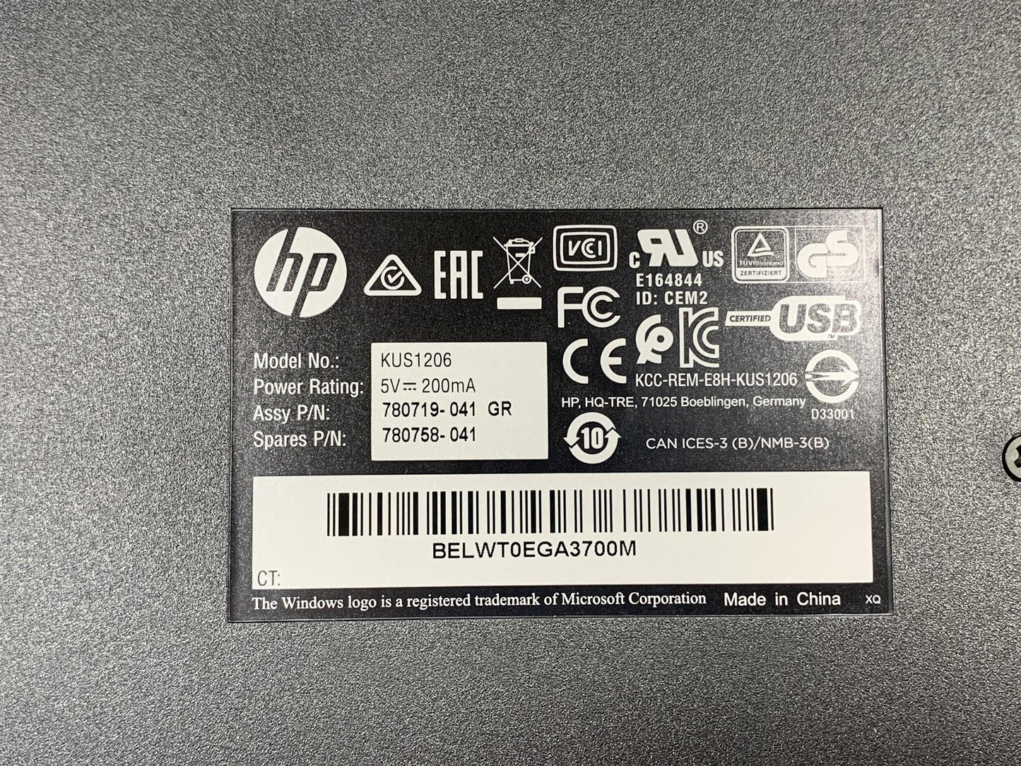 HP 780758-041 780719-041 KUS1206 Germany GR German USB Keyboard SmartCard CCID
