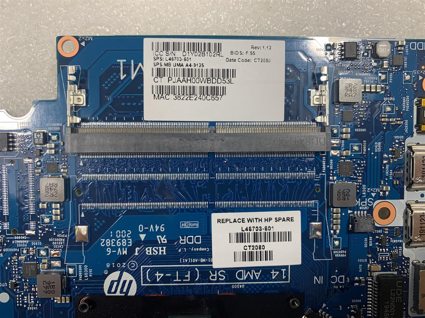 HP 245 G8 Notebook L53666-601 L46703-601 001 AMD A4-9125 CPU Motherboard NEW