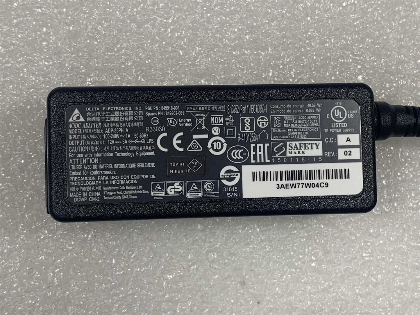 HP 849962-001 849918-001 Delta Electronics ADP-36PH 12V 3A Power Charger Adapter