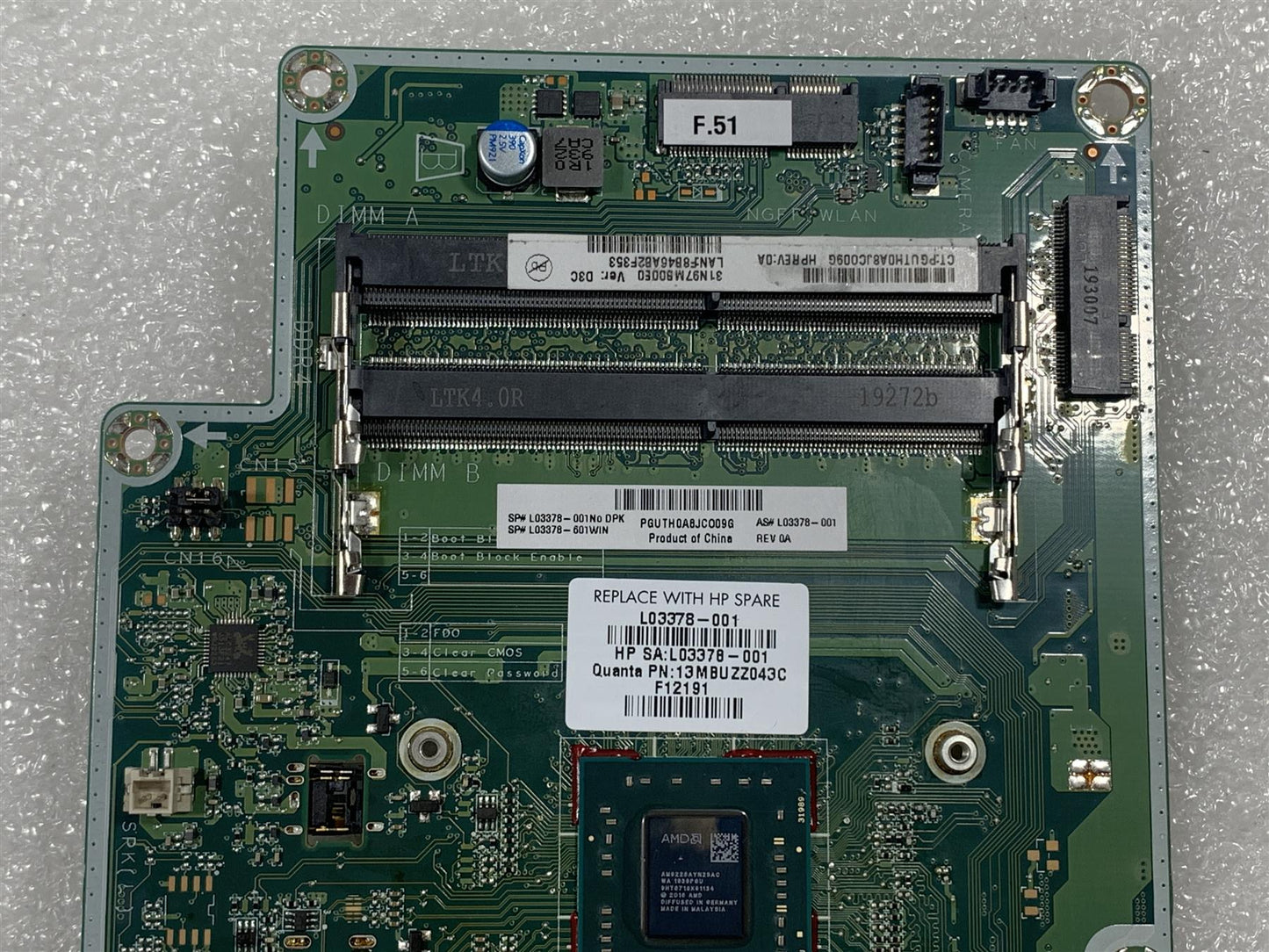 HP 22-C All in One L03378-001 601 Motherboard A6-9225 15W DAN97CMB6D0 Rev D