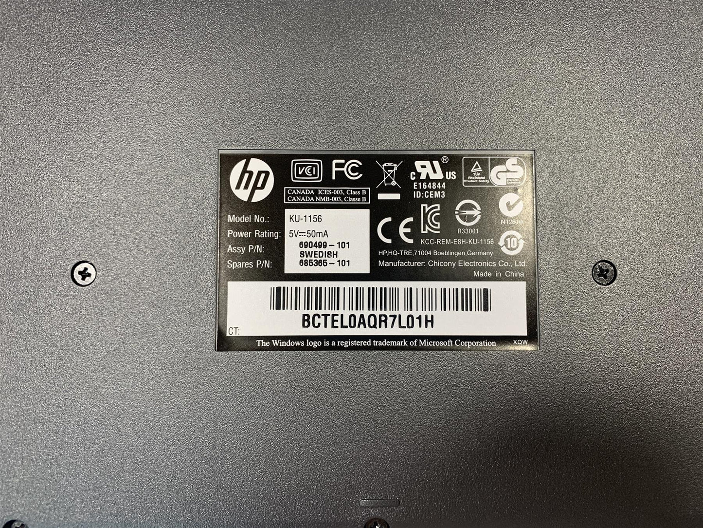 HP 685365-101 690499-101 USB Wired Keyboard KU-1156 Switzerland With USB Cable