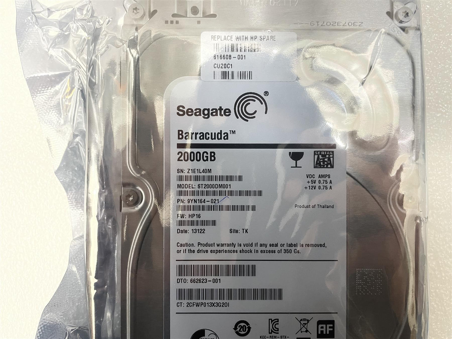 HP 616608-001 Hard Disk Drive HDD 2TB 7.2K HIT SATA ST2000DM001