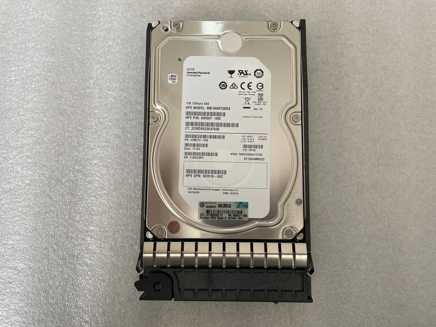 HP 695507-005 Seagate ST1000NM0023 HDD 1TB 7200RPM SAS Hard Disk Drive wth Caddy