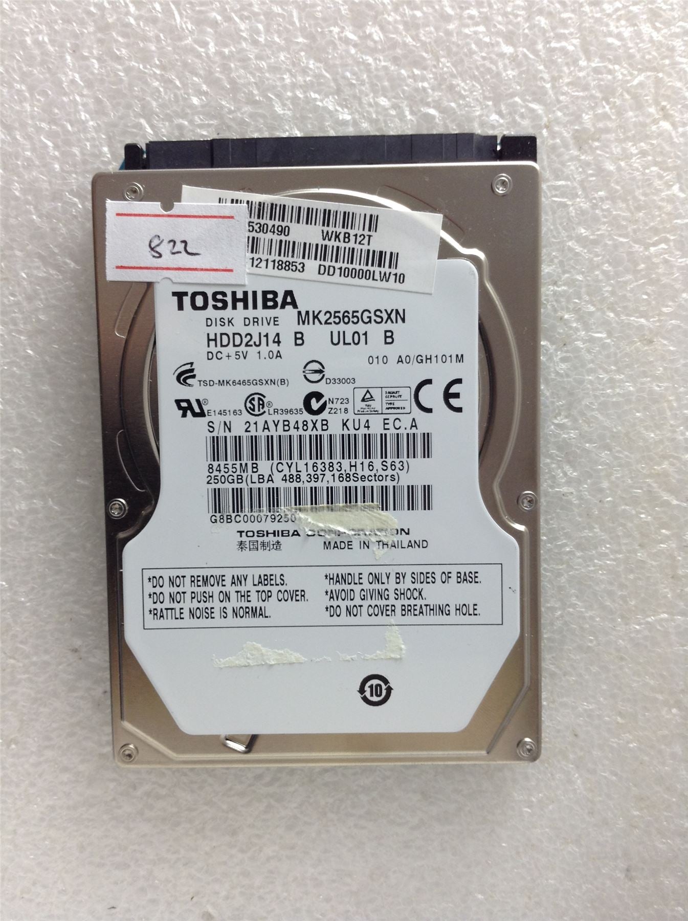 Hard Disk Drive HDD spares parts FAULTY TOSHIBA 250GB MK2565GSXN HDD2J14 UL01