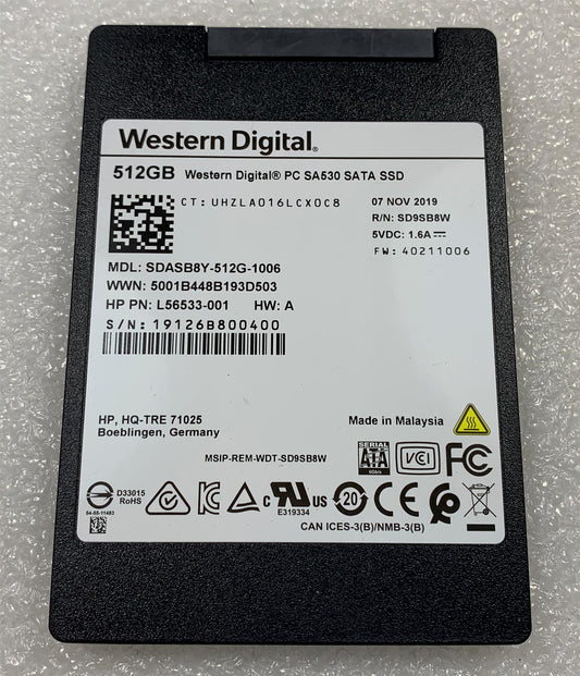 Western Digital 512GB L56533-001 SSD Solid State Drive SDASB8Y-512G-1006 NEW