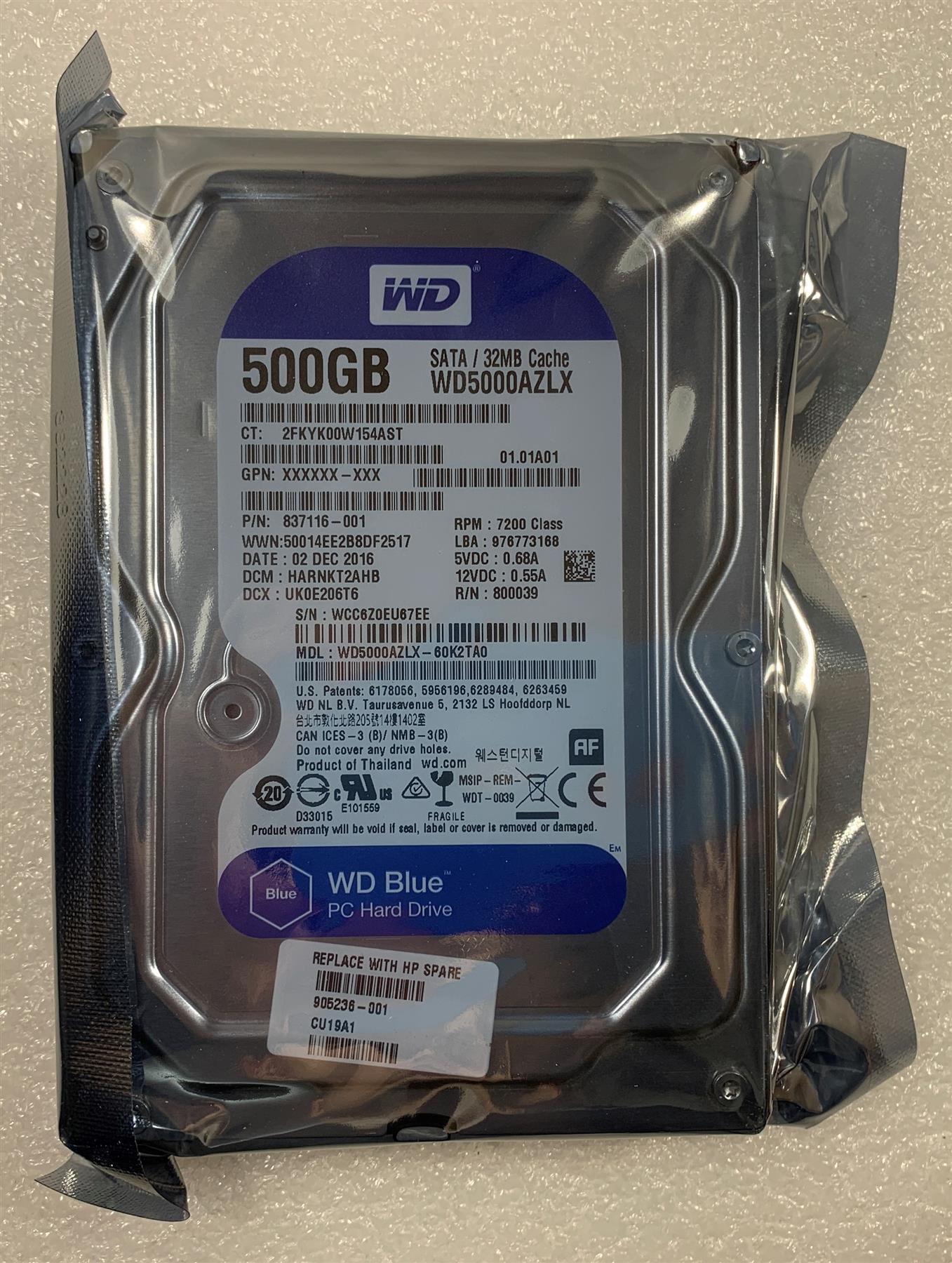 HP 905236-001 Western Digital WD5000AZLX WD 500GB 32MB 3.5 inch SATA HDD NEW