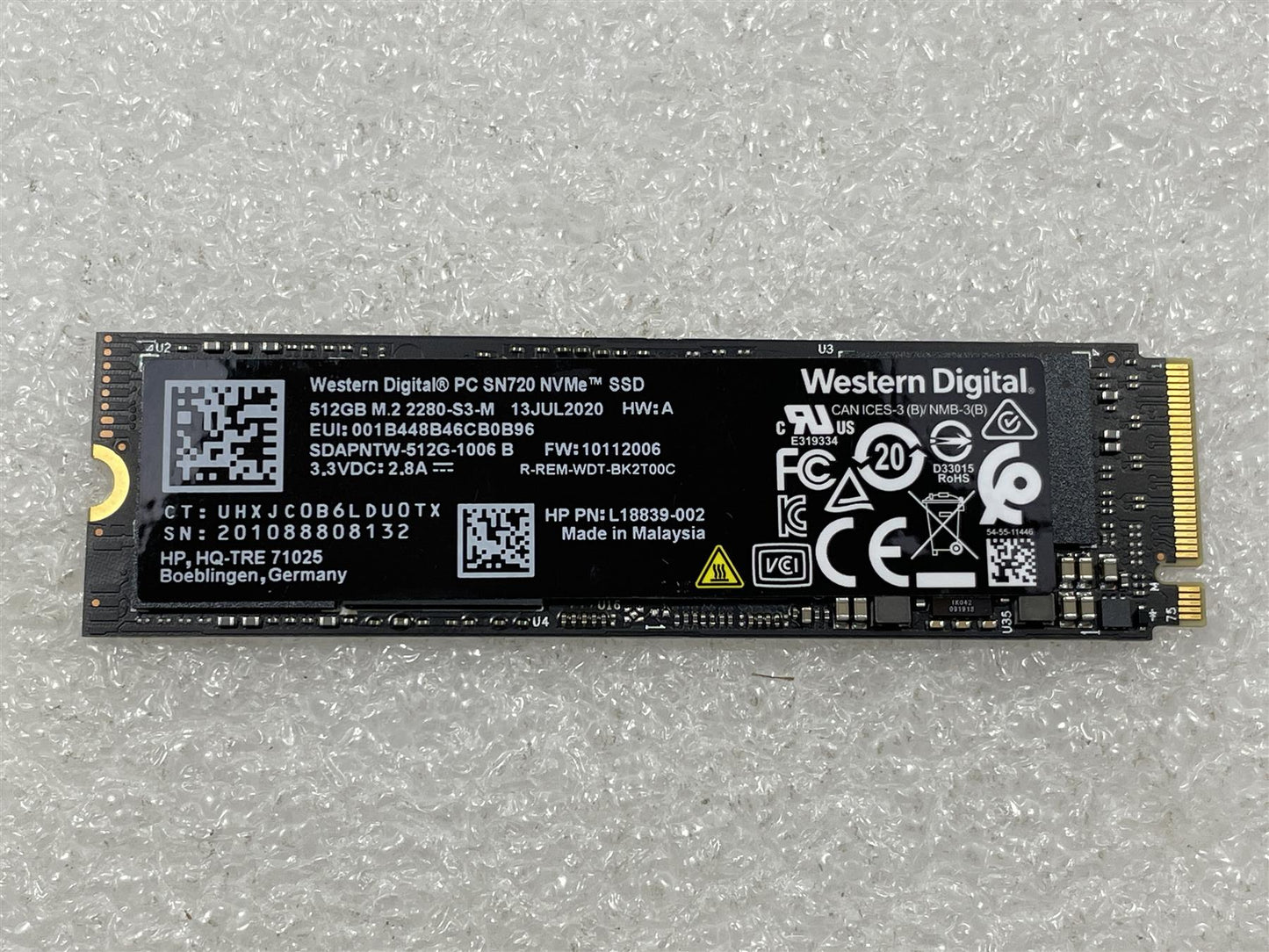 For HP L18637-001 Western Digital SN720 Solid State Drive SSD 512GB NVMe M.2 NEW