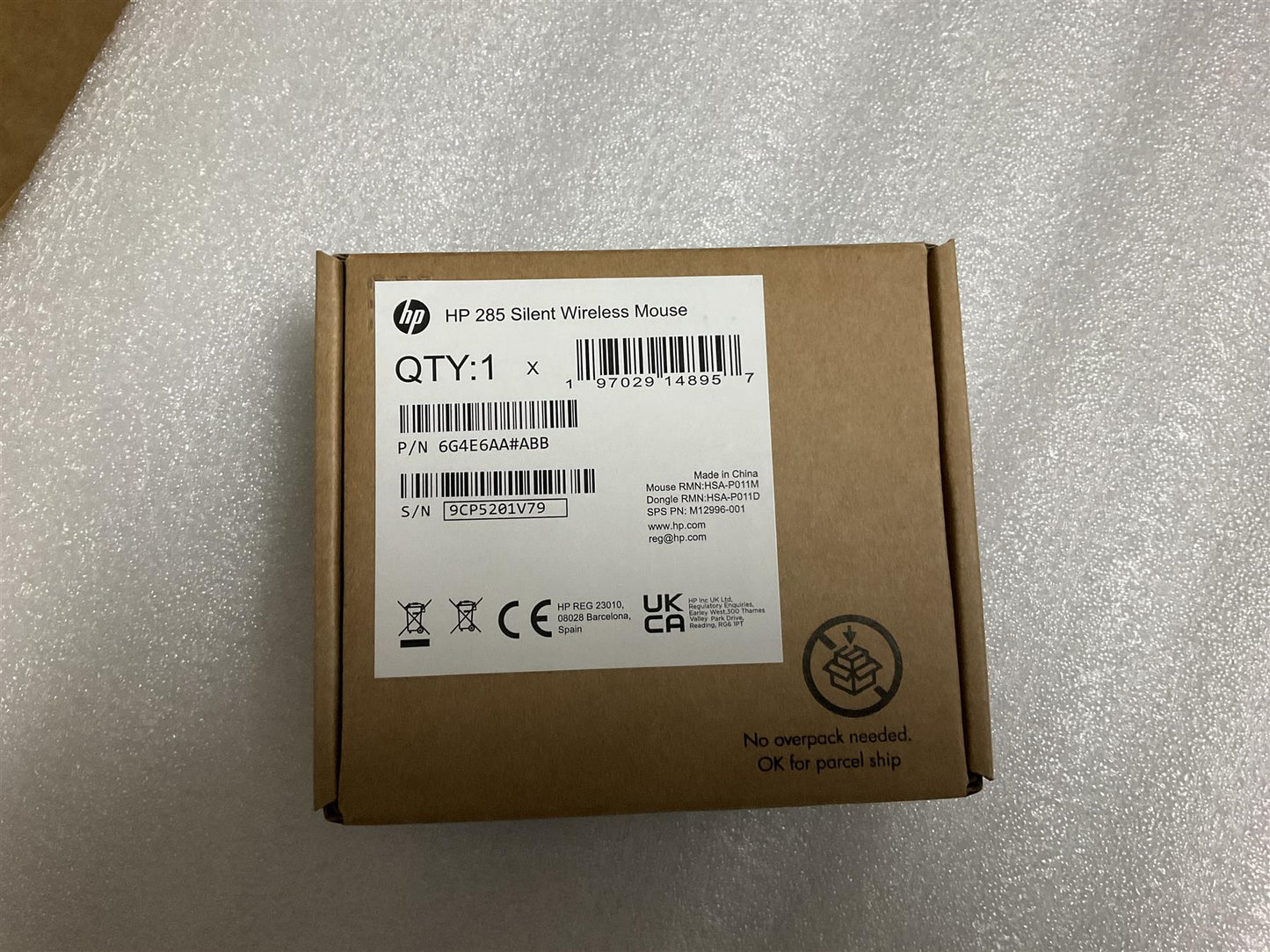 HP 285 Silent USB Wireless Black Mouse M12996-001 6G4E6AA Genuine with Dongle