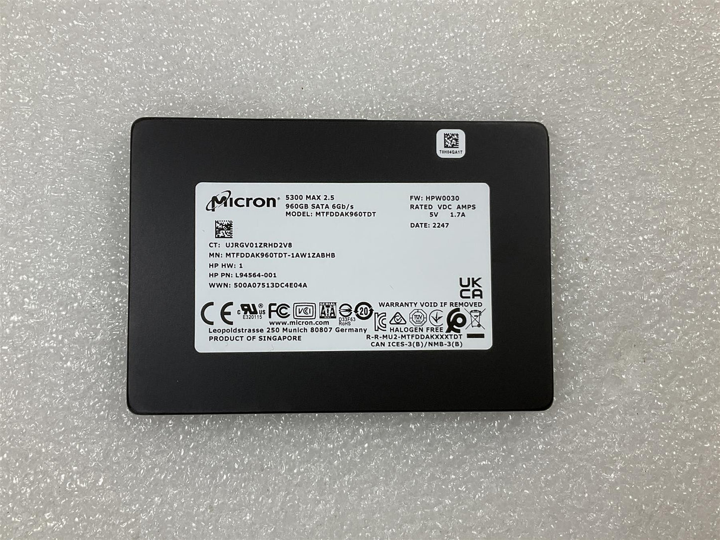 For HP M20325-800 Micron 5300 MAX 2.5 inch SATA SSD Solid State Drive 960GB NEW