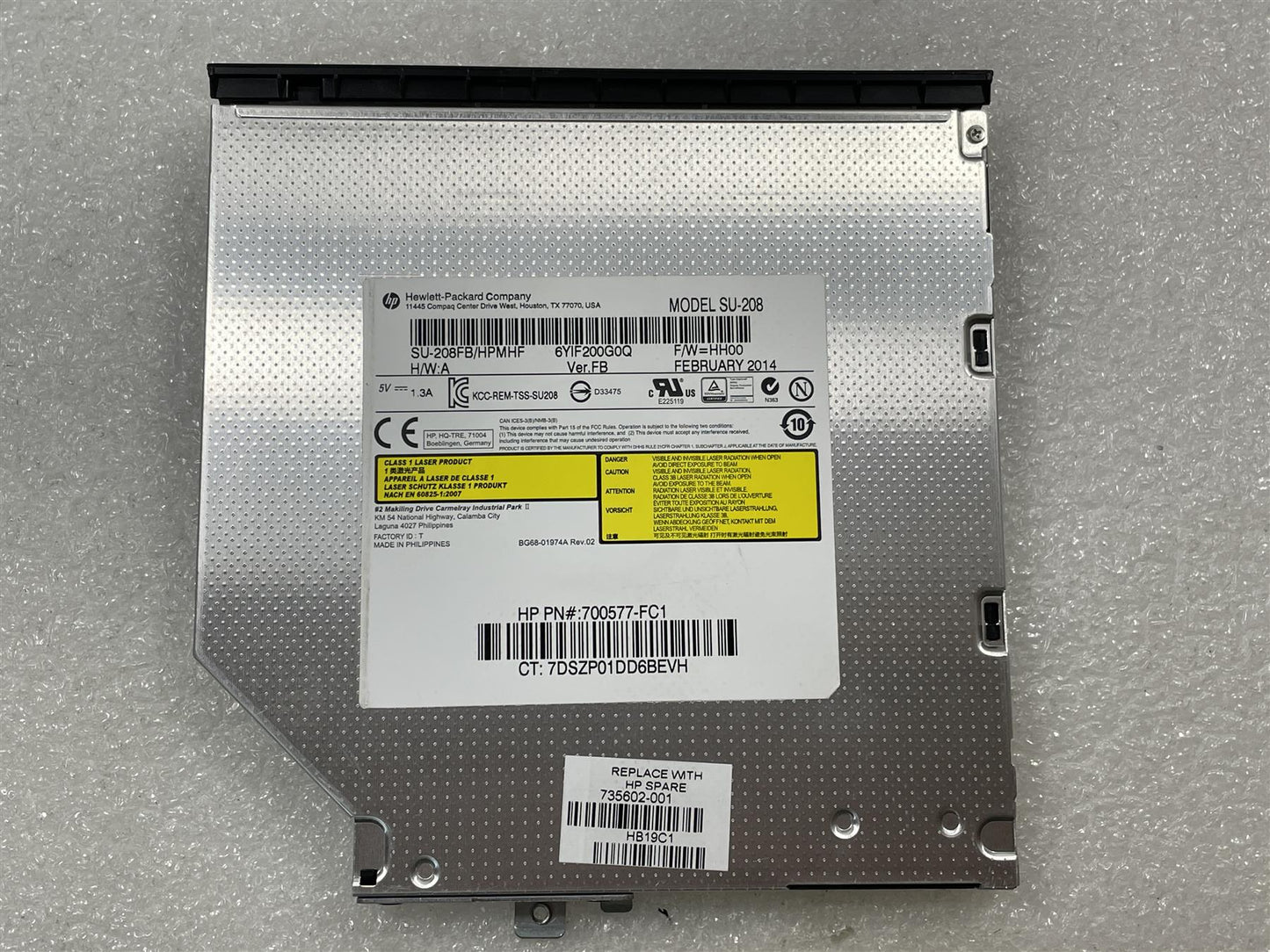 For HP 735602-001 Optical Disk Drive DVD SATA Writer RW SU-208 Genuine NEW