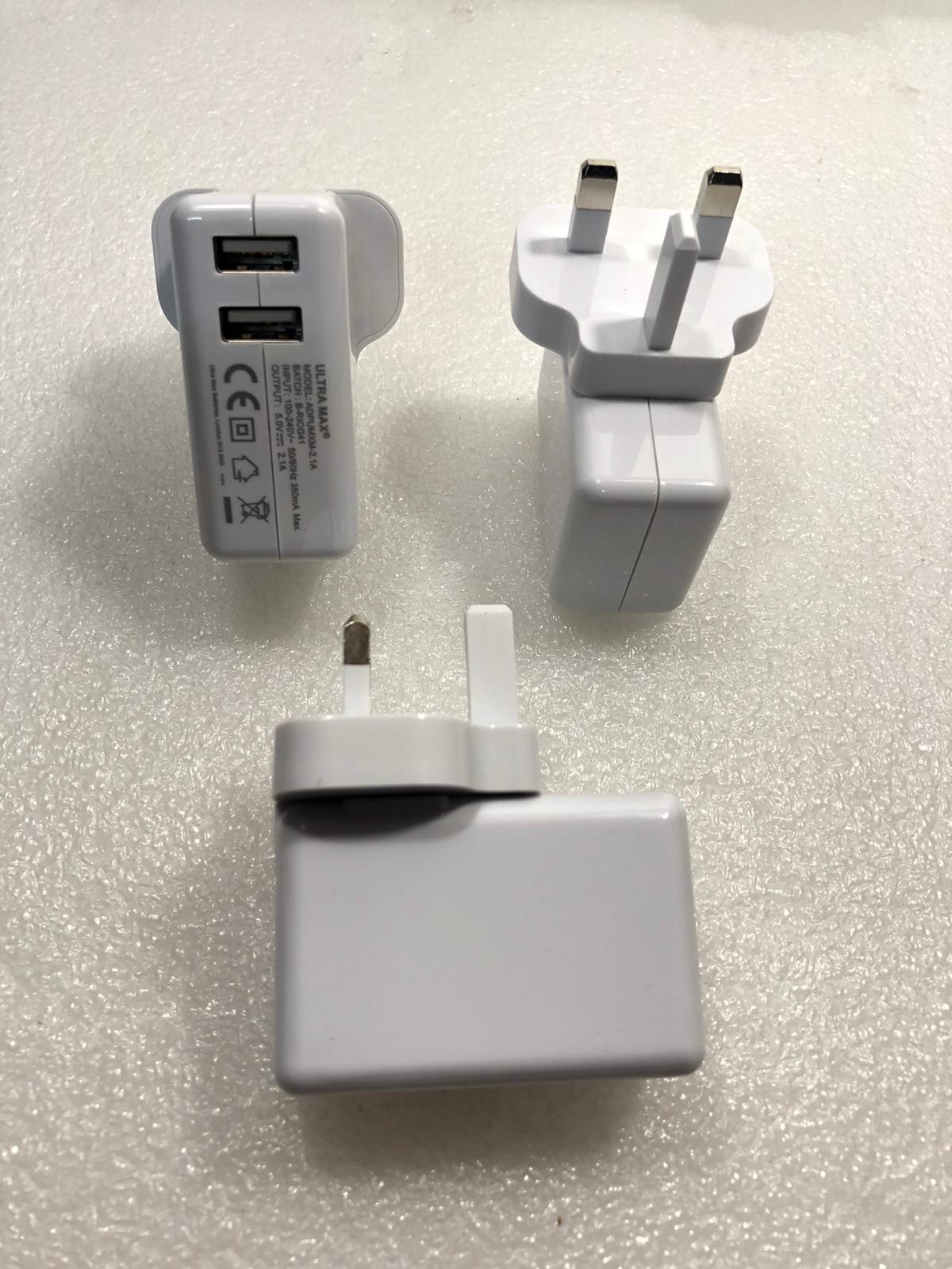 5X UK Wall Charger 5V 2.1A Double Output 2X Output ULTRA Max ADPUMXM-2.1A NEW