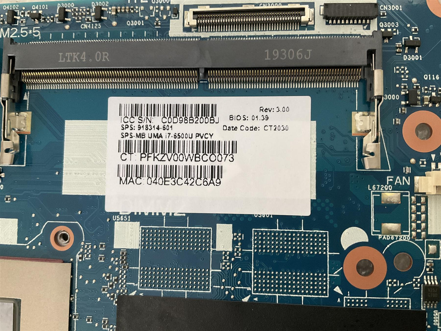 for HP EliteBook 840 850 G3 918314-001 601 Intel i7-6500U UMA Motherboard NEW