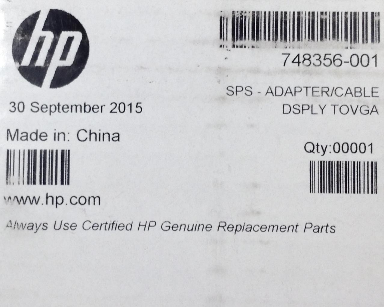 HP Adaptor 748356-001 CABLE DISPLAY TO VGA New Genuine Original