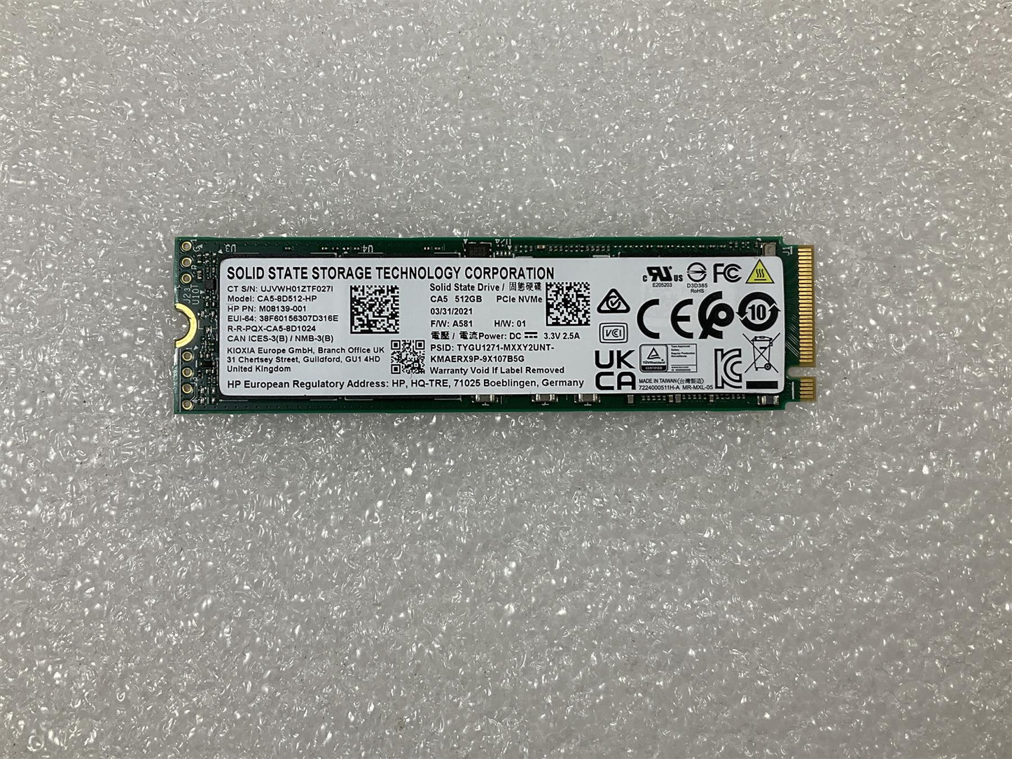 For HP M08139-001 Solid State Technology Corporation 512GB M.2 NVMe PCIe SSD NEW