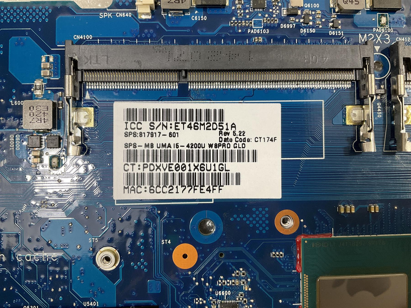 HP EliteBook 720 820 G1 802496-6C1 817917 Intel I5-4200U Motherboard Touchscreen