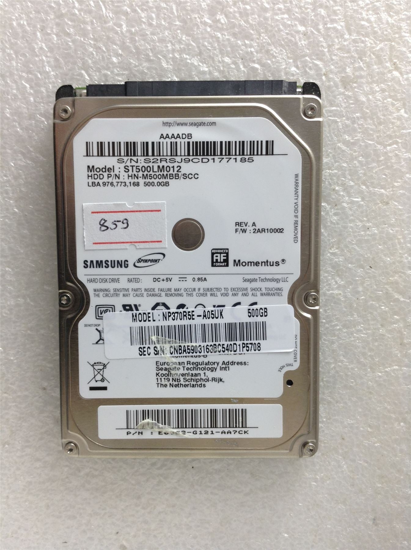 Hard Disk Drive HDD spares parts FAULTY SAMSUNG 500GB ST500LM012 HN-M500MBB/SCC