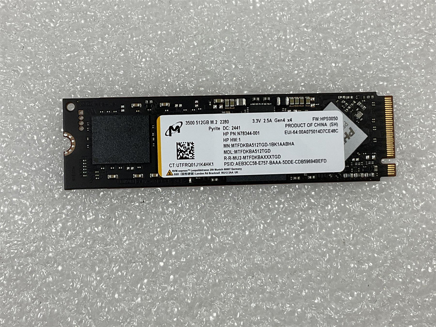 For HP N78344-001 Micron 3500 512GB M.2 NVMe SSD Solid State Drive 2280 Gen4x4