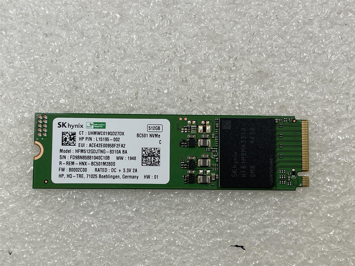 For HP L59050-001 SK Hynix L15195-002 Solid State Drive SSD 512GB M.2 NVMe BC501