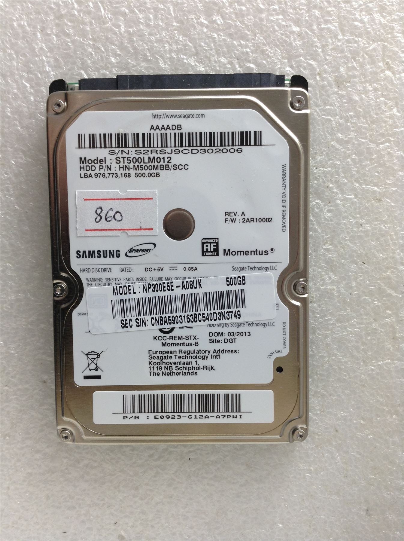 Hard Disk Drive HDD spares parts FAULTY SAMSUNG 500GB ST500LM012 HN-M500MBB