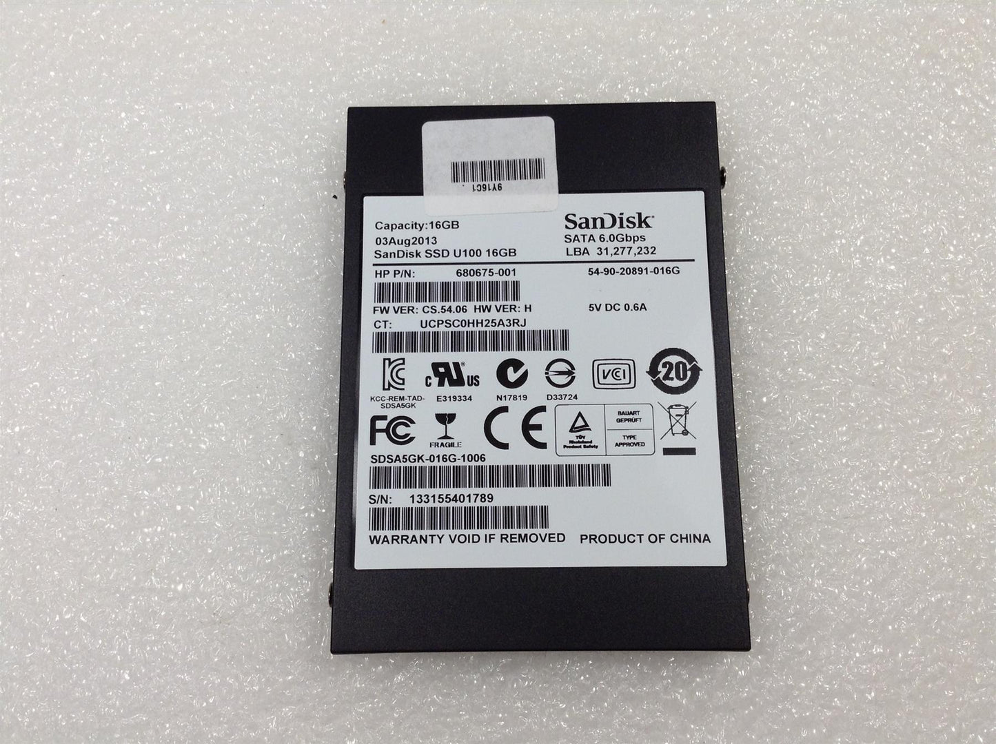 HP mt41 750751-001 SSD SANDISK U100 16GB SATA 2.5-inch Original Genuine NEW