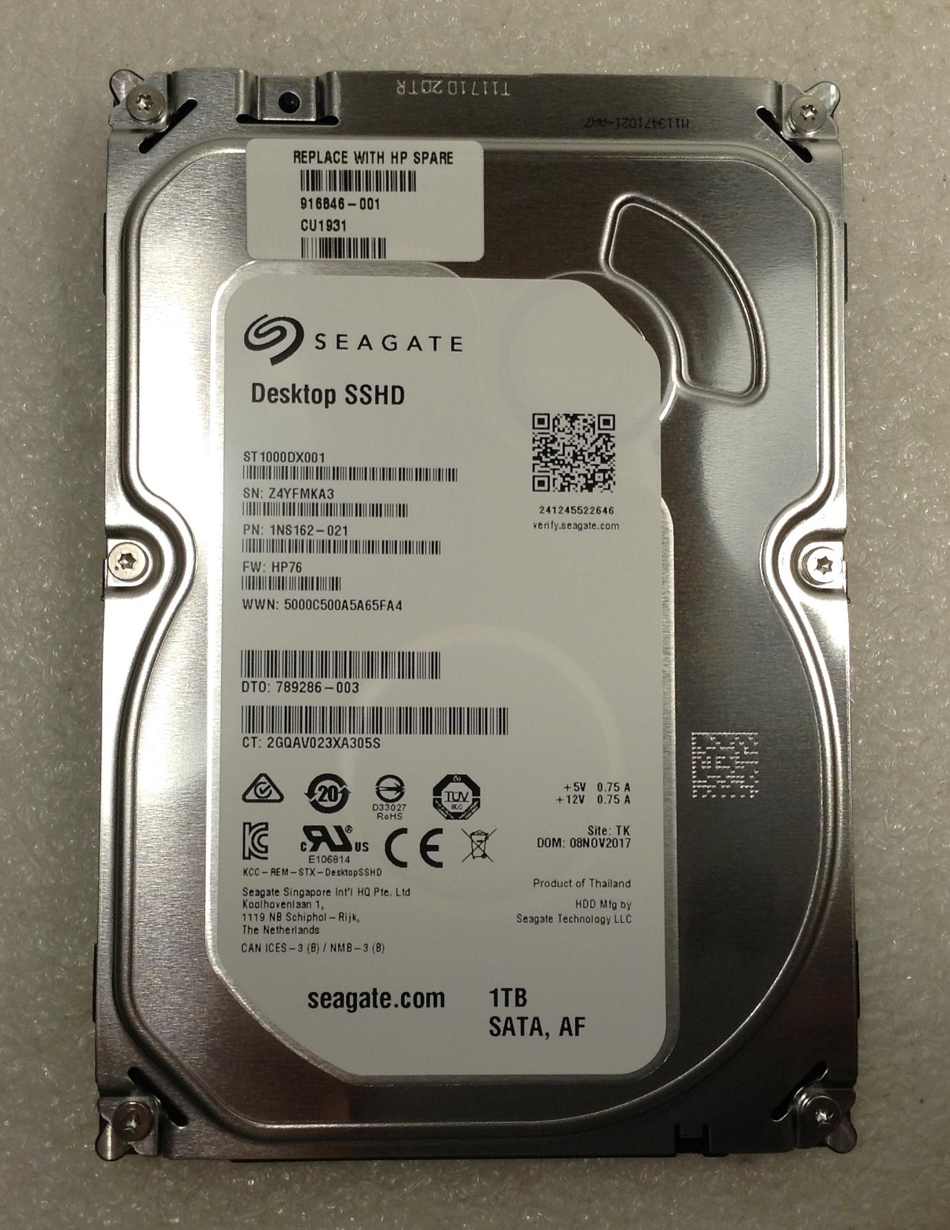 Seagate Desktop SSHD 1 TB 7200 ST1000DX001 916846-001 3.5 Inch Drive SATA NEW