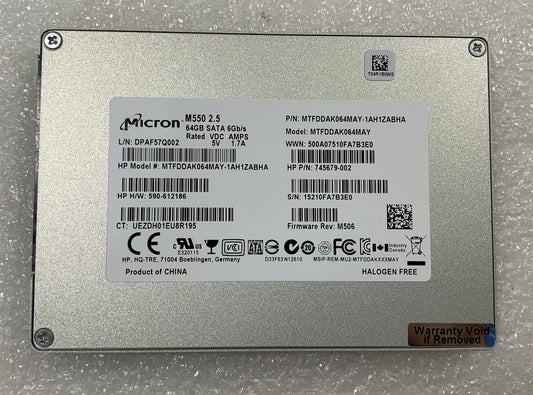 HP 724936-001 745679-002 Micron M550 64GB SSD Solid State Drive SATA Genuine NEW