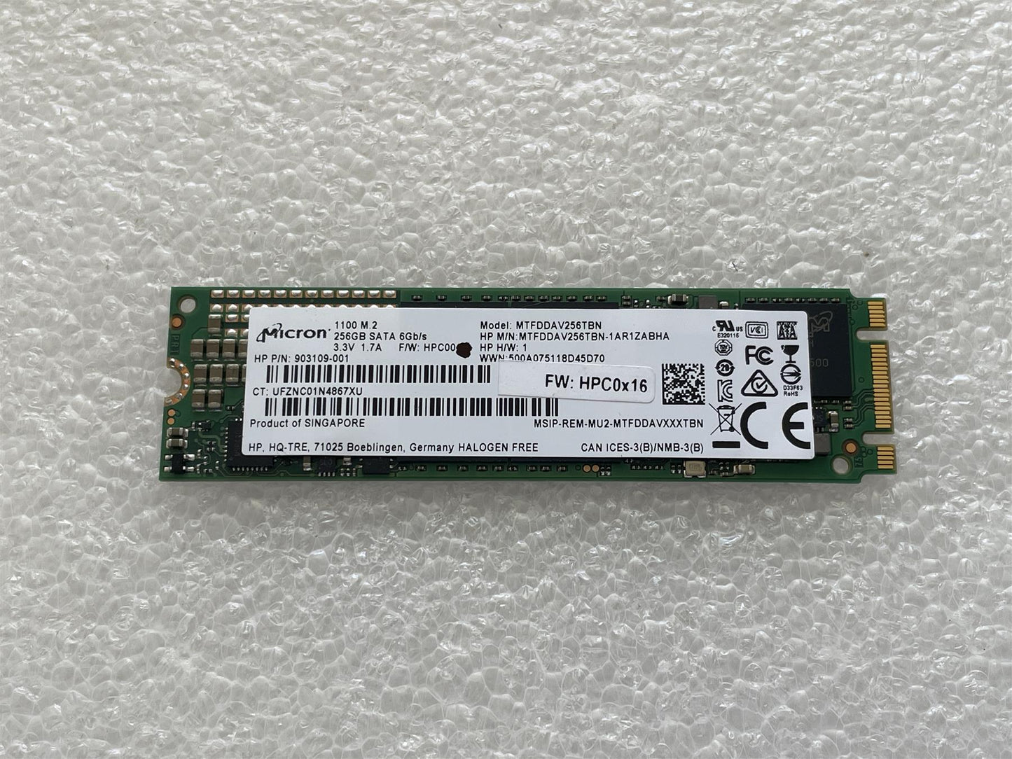 For Hp 826393-001 Micron 1100 M.2 SATA MTFDDAV256TBN SSD Solid State Drive 256GB