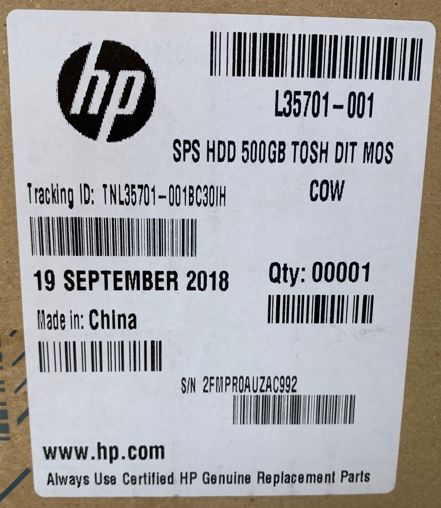 HP 440 G3 L35701-001 Toshiba DT01ACA050 HDD Hard Disk Drive 500 GB SATA 3.5 NEW