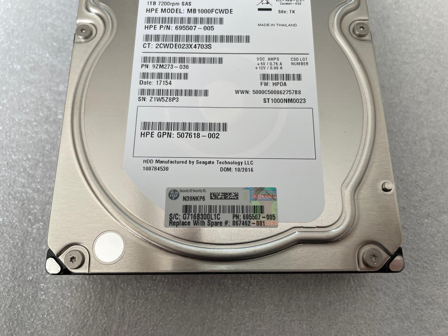 HP 695507-005 Seagate ST1000NM0023 HDD 1TB 7200RPM SAS Hard Disk Drive NEW