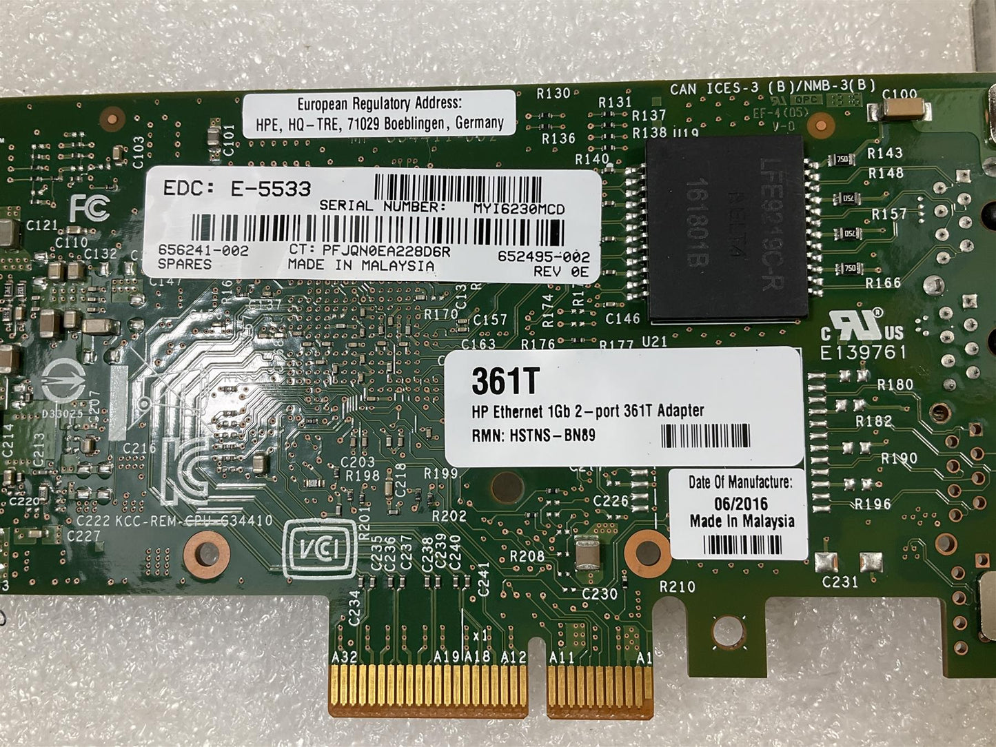 HP 713029-001 PCIe Ethernet 1Gb 2-port 361T Adapter Gigabit Network Adapter Card