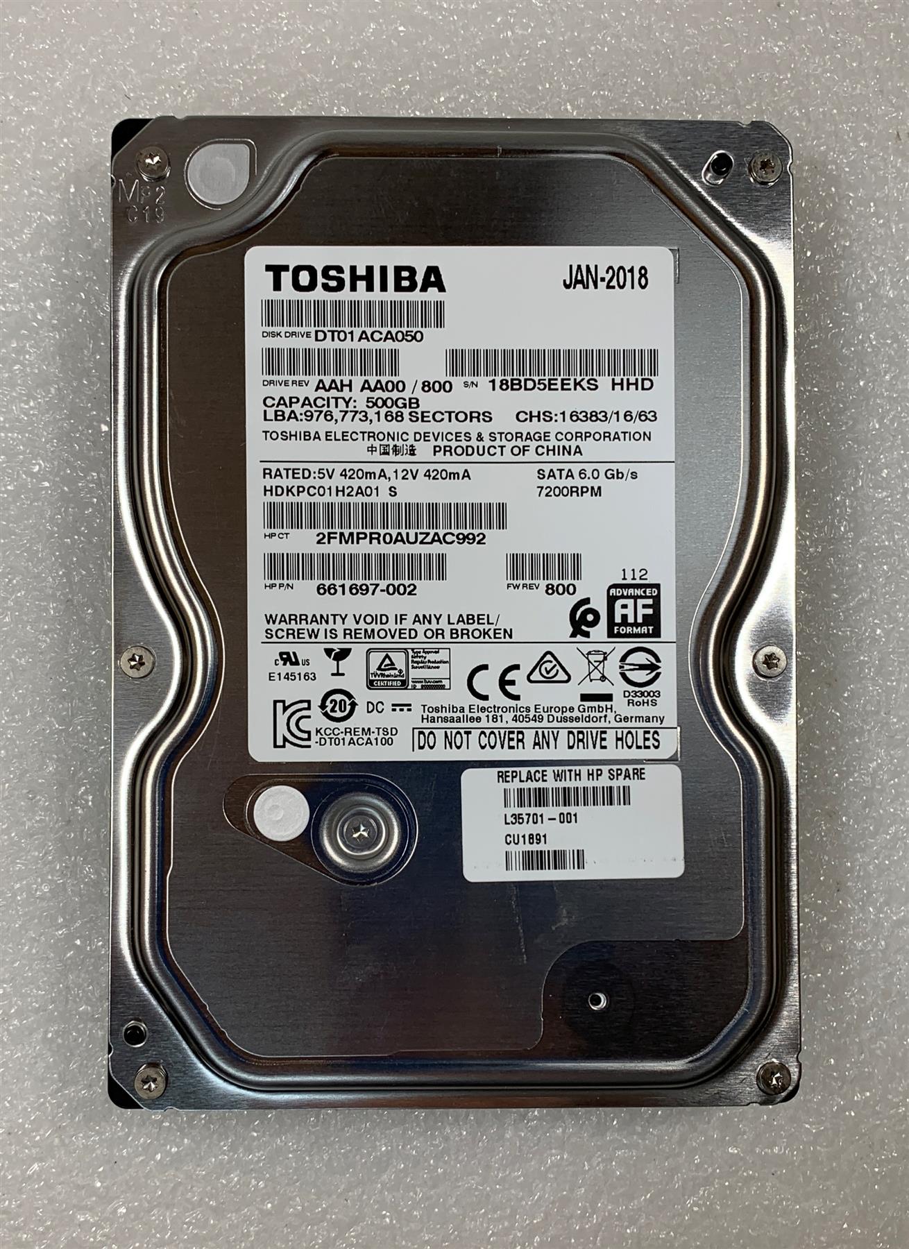 HP 440 G3 L35701-001 Toshiba DT01ACA050 HDD Hard Disk Drive 500 GB SATA 3.5 NEW