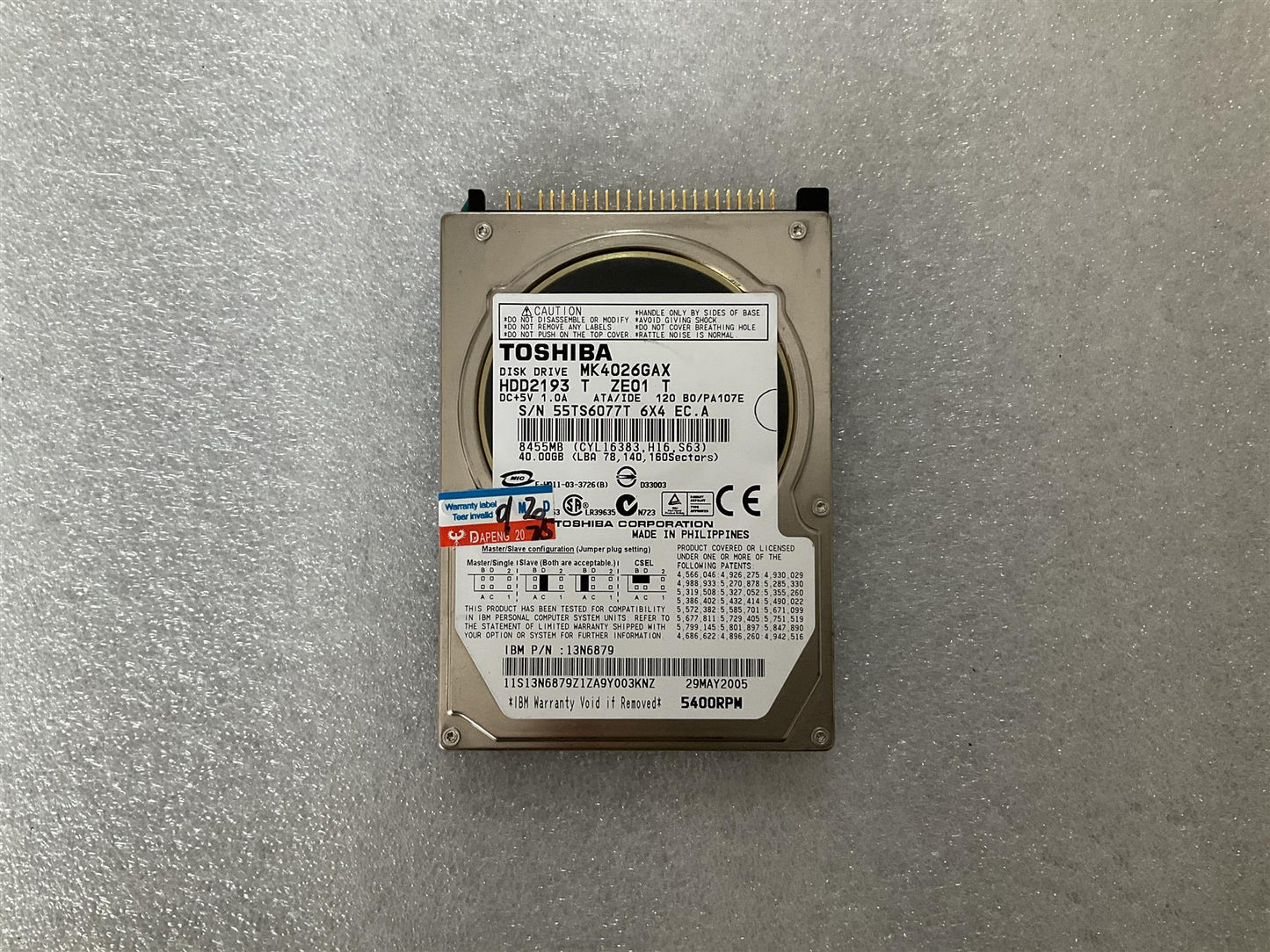 Toshiba 40GB HDD IDE PATA Hard Disk Drive 2.5 inch Genuine Original NEW