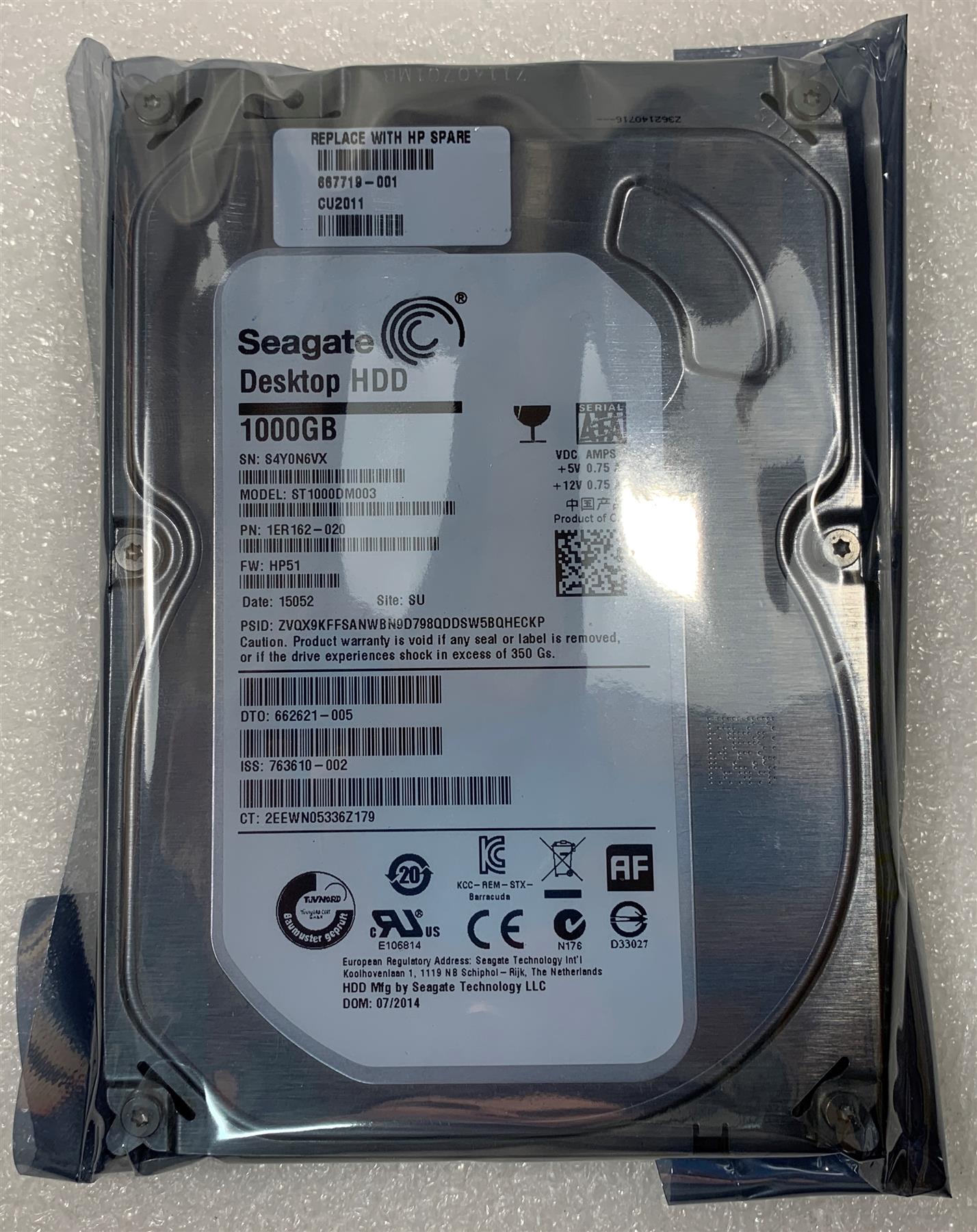 HP 667719-001 Seagate ST1000DM003 HDD Hard Disk Drive 1TB 1000 GB SATA 3.5 inch