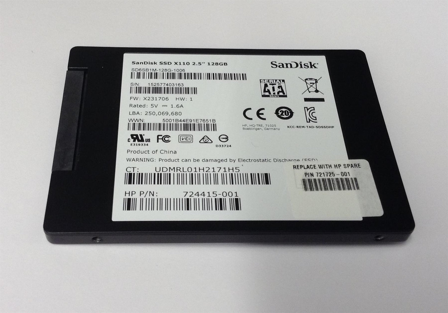 for HP SSD 128GB 721725-001 SATA SSD 128GB SATA III Solid State Disk Drive