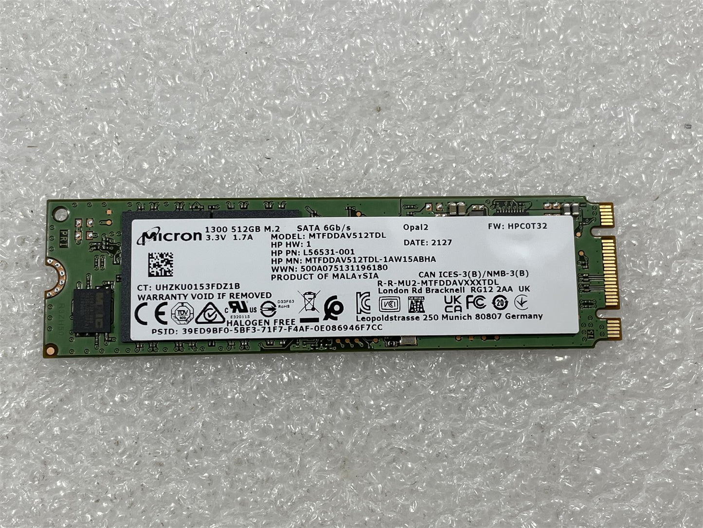 For HP L56676-001 Micron 1300 Solid State Drive SSD 512GB M.2 SATA MTFDDAV512TDL